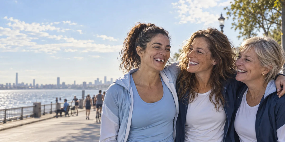 Tres amigas riendo después de caminar por la Costanera