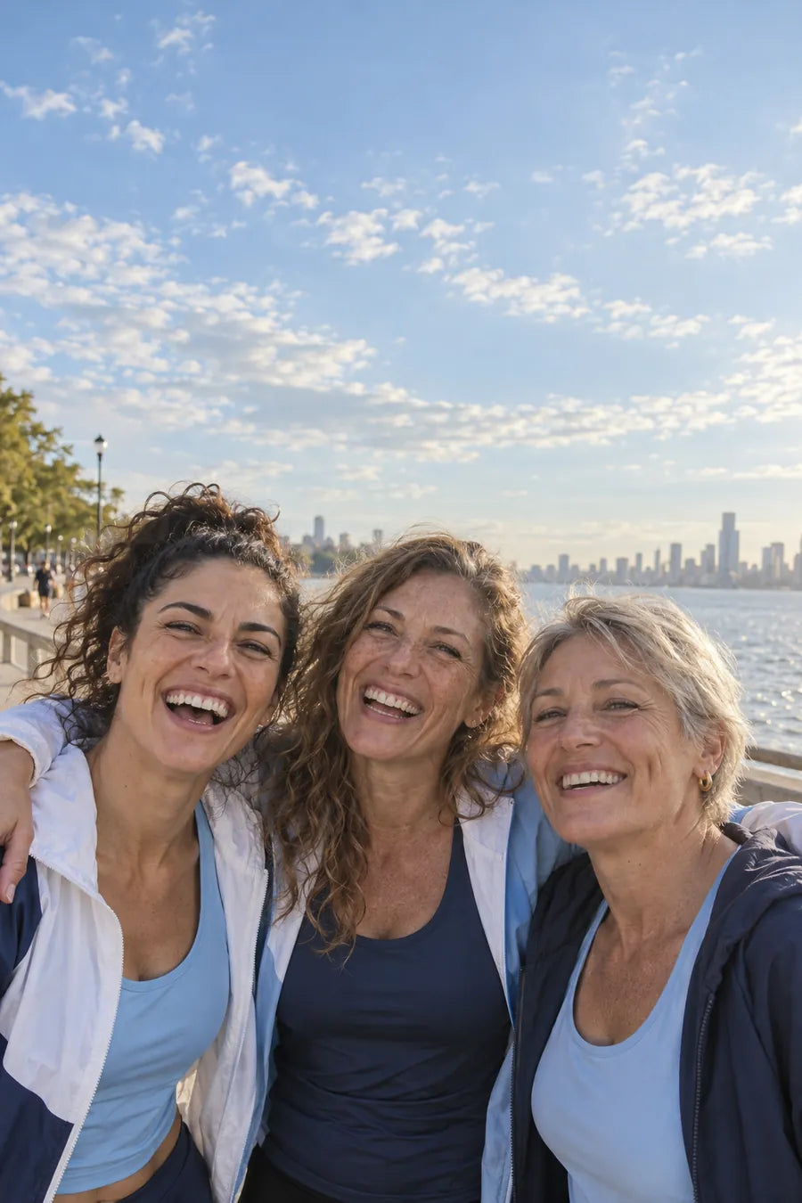 Tres amigas riendo después de caminar por la Costanera