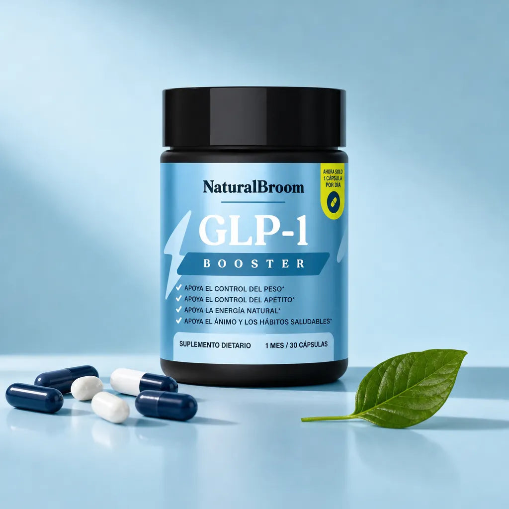 NaturalBroom GLP-1 Booster sobre fondo celeste